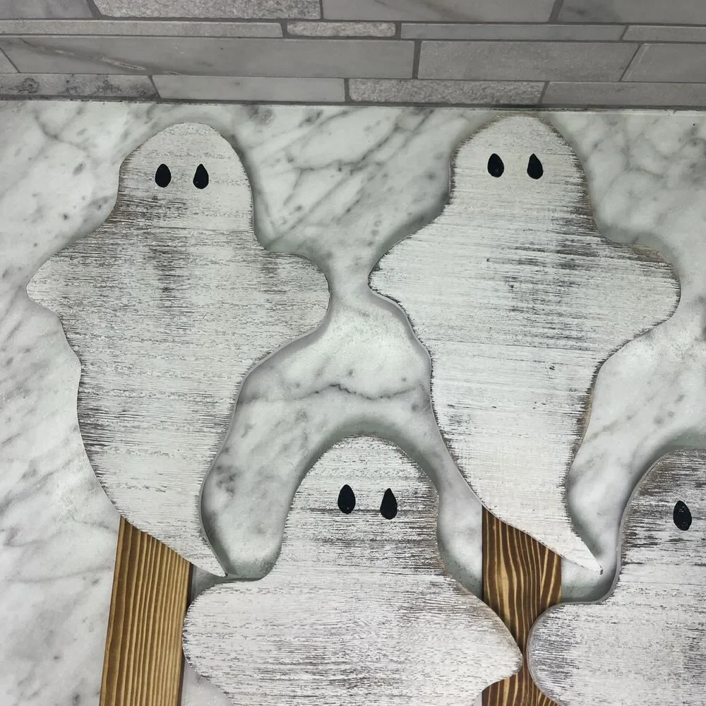 Halloween Ghost Yard Stakes - 6PCS Rustic/ Distressed Ghost Lawn Decorations